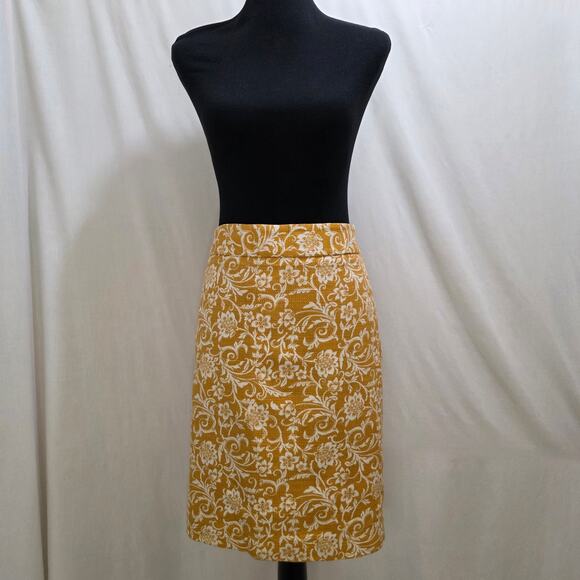LOFT Yellow White Floral Textured Pencil Side Zip Skirt, Size 10 - Picture 1 of 8